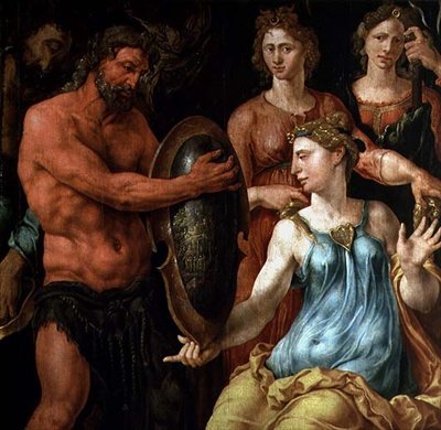 Vulcano mostra agli dei la sua cattura di Venere e Marte nelle sue reti da Maerten van Heemskerck